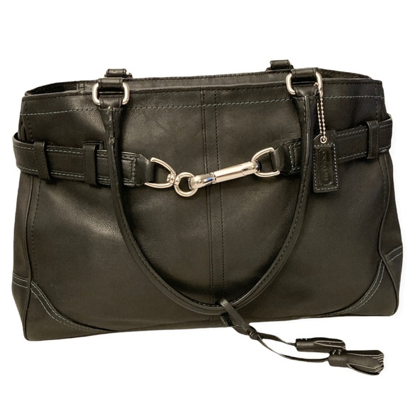 Coach Hampton Carryall Black Leather Shoulder Bag - Picture 2 of 8